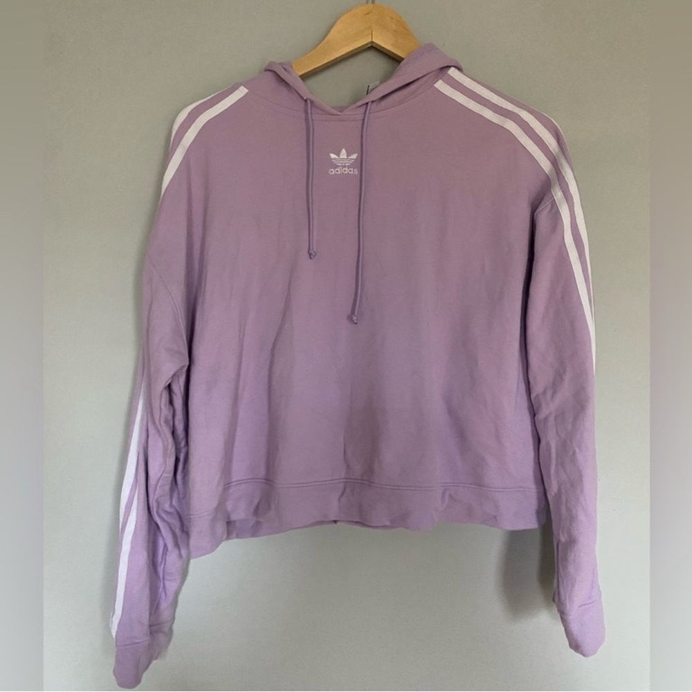 Adidas Purple and White Cropped Pullover Size Large